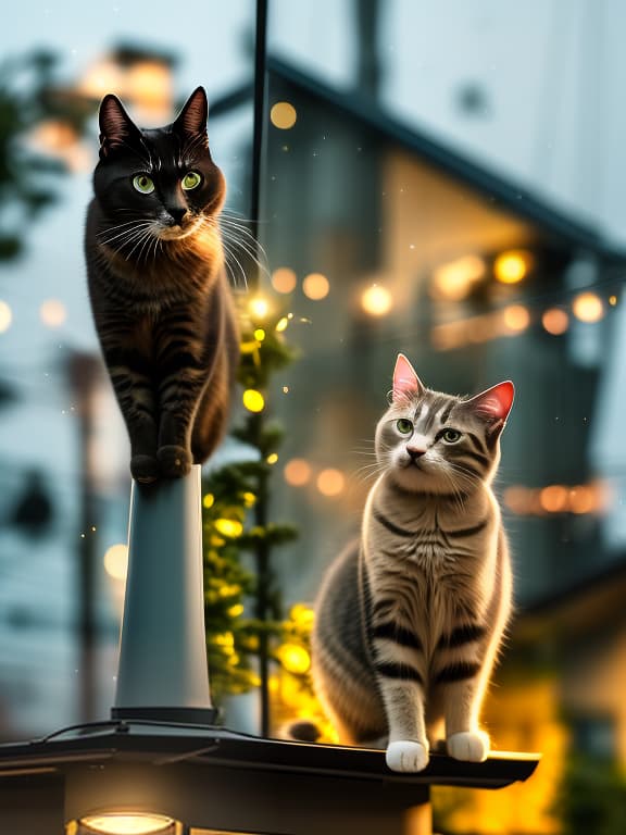  (dark shot:1.4), 80mm, the cat's sitting on the roof, near the moon and the pole with the flashlight, raining, soft light, sharp, exposure blend, medium shot, bokeh, (hdr:1.4), high contrast, (cinematic, teal and orange:0.85), (muted colors, dim colors, soothing tones:1.3), low saturation, (hyperdetailed:1.2), (noir:0.4) hyperrealistic, full body, detailed clothing, highly detailed, cinematic lighting, stunningly beautiful, intricate, sharp focus, f/1. 8, 85mm, (centered image composition), (professionally color graded), ((bright soft diffused light)), volumetric fog, trending on instagram, trending on tumblr, HDR 4K, 8K