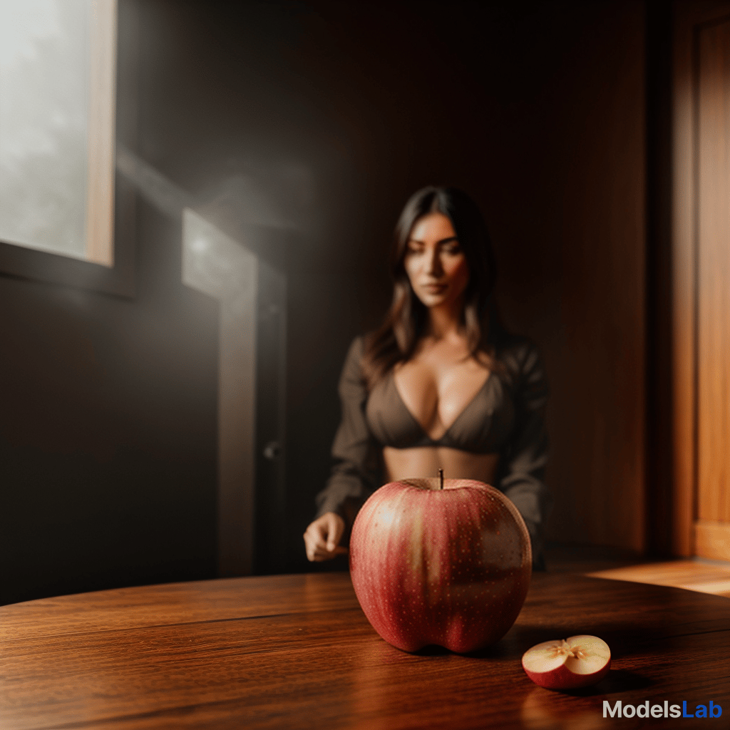  an apple on a wooden table hyperrealistic, full body, detailed clothing, highly detailed, cinematic lighting, stunningly beautiful, intricate, sharp focus, f/1. 8, 85mm, (centered image composition), (professionally color graded), ((bright soft diffused light)), volumetric fog, trending on instagram, trending on tumblr, HDR 4K, 8K