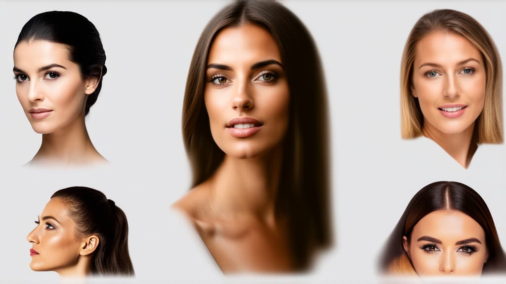  different beauty. set of different female heads on light background. different races and nationalities. ar 16:9, (natural skin texture), highly detailed face, depth of field, hyperrealism, soft light, muted colors