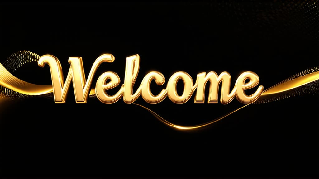  golden elegant text " welcome " on black background, golden abstract waves ar 16:9 {prompt}, maximum details