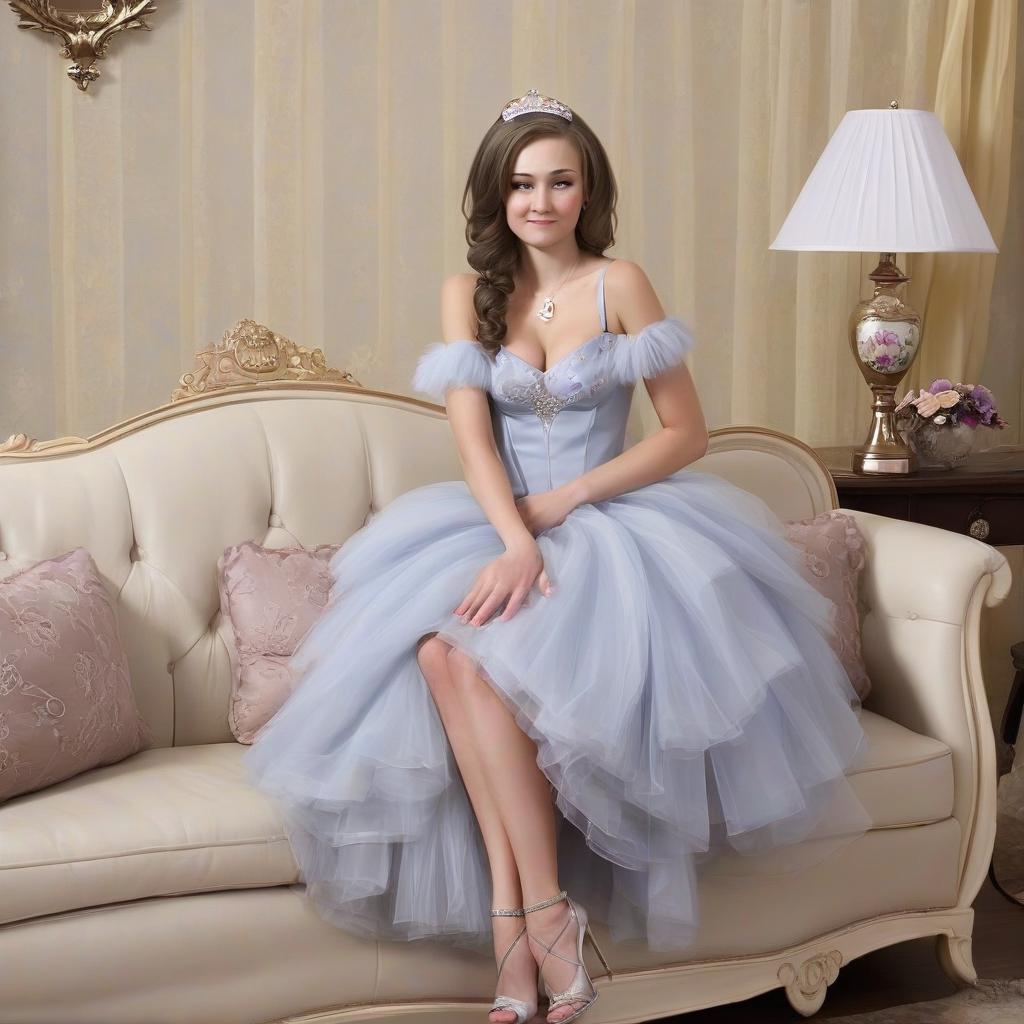  a russian high is going to prom. looks at the clothes on the couch while she's still 