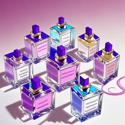  Generate an image with 3ml, 6ml, 10ml, 30ml and 50ml perfume arranged properly