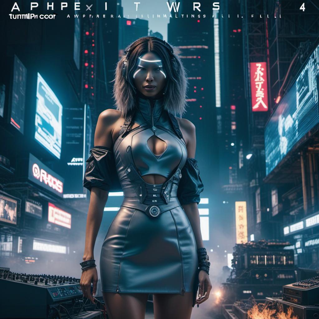  an epic album cover, splicor and aphex twin with a dystopian feel., ((anime)) hyperrealistic, full body, detailed clothing, highly detailed, cinematic lighting, stunningly beautiful, intricate, sharp focus, f/1. 8, 85mm, (centered image composition), (professionally color graded), ((bright soft diffused light)), volumetric fog, trending on instagram, trending on tumblr, HDR 4K, 8K