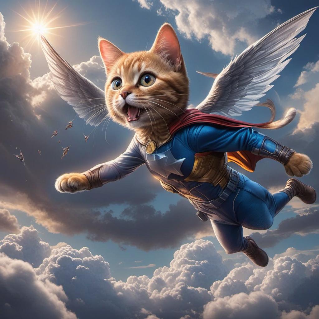  a super hero kitty flying in the sky, profile image style