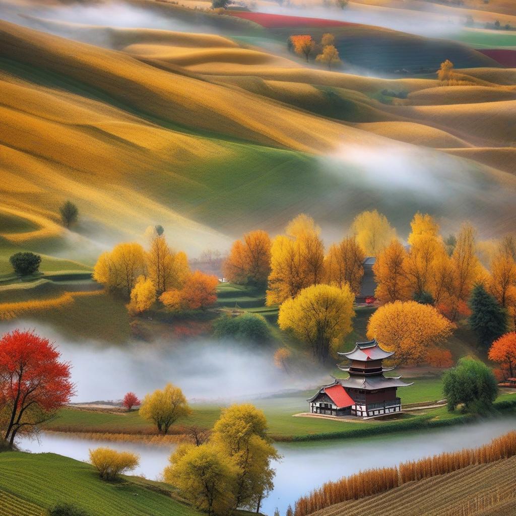  masterpiece, best quality,The autumn harvest scene in Henan countryside