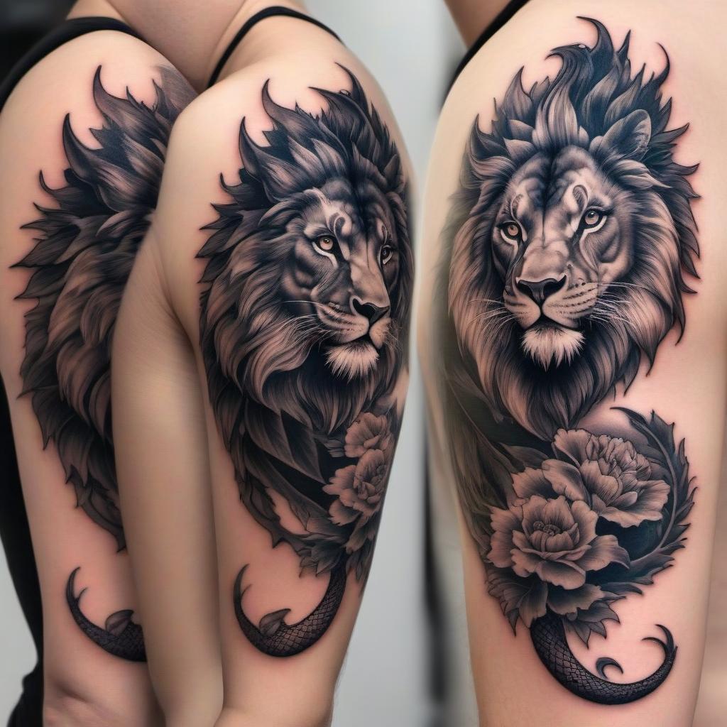  Dragon + lion tattoo