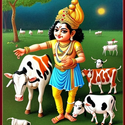  Lord Sri Krishna playing with cows in childhood