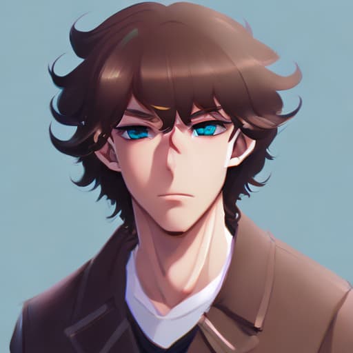 portrait+ style manga character queer brunette hunk dude face