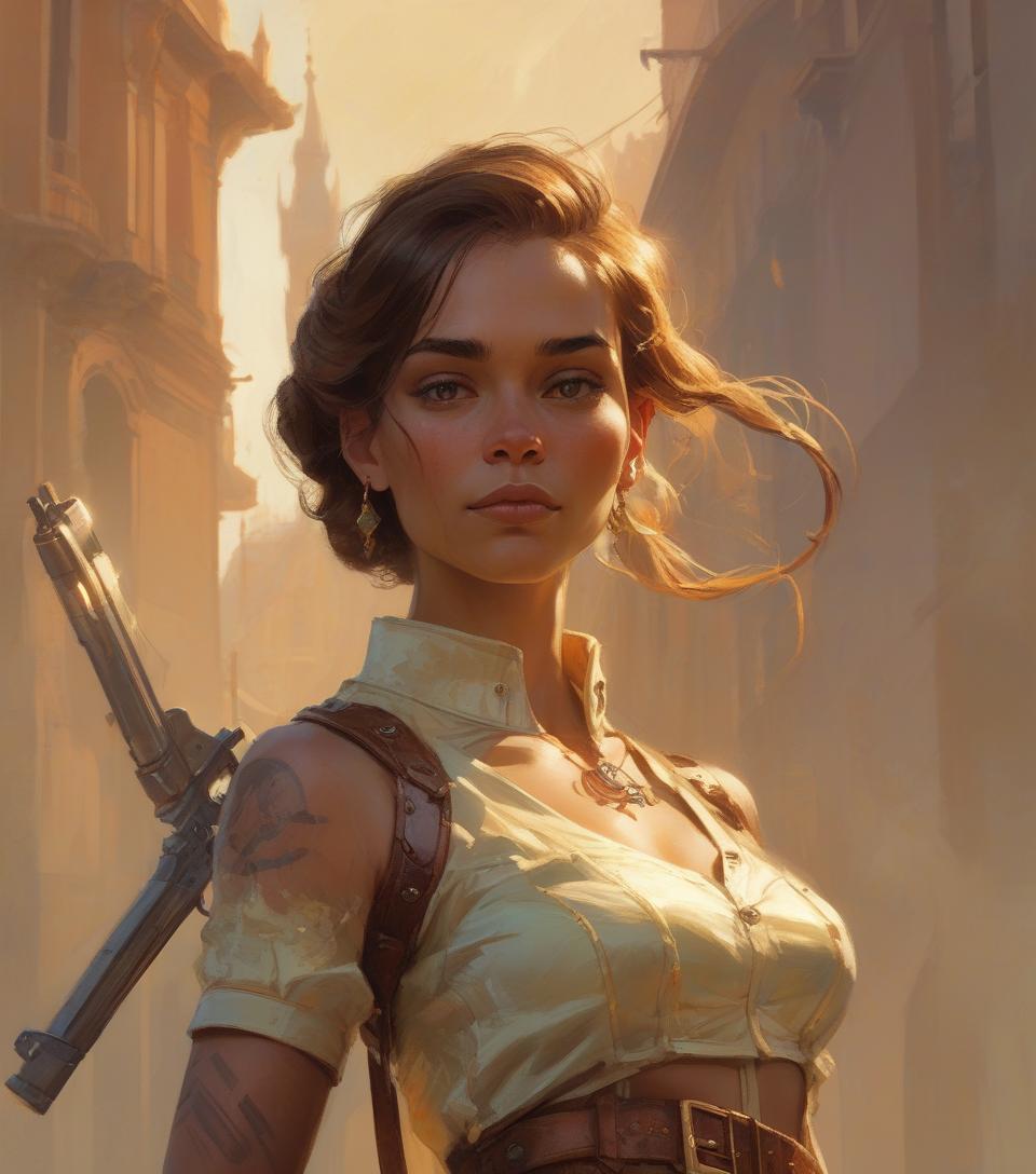  concept art retrato de (mulher sks) de bom humor, , mulher atraente, design de personagens, dynamic lighting, tonalidade fria e brilhante, pintura de gaston bussiere, craig mullins, j.. c. leyendecker, tone of finland . digital artwork, illustrative, painterly, matte painting, highly detailed