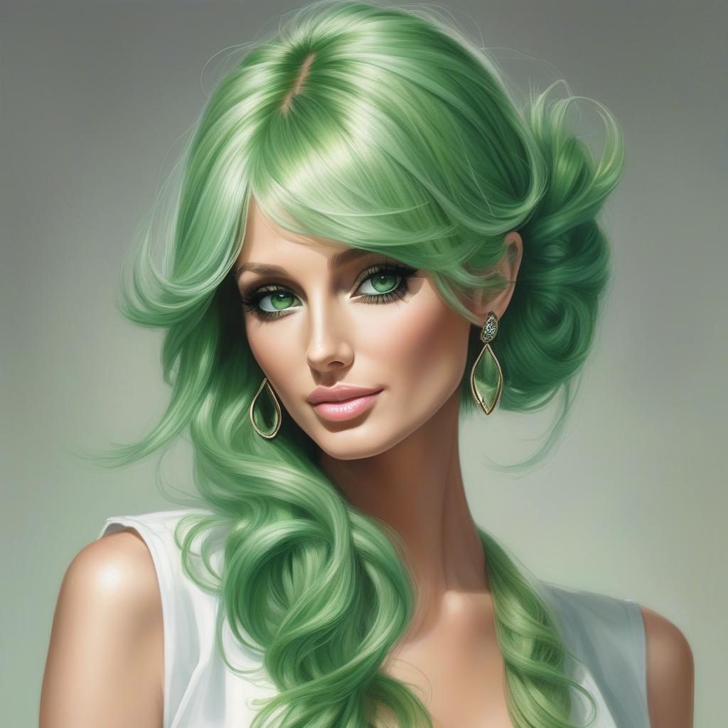  a woman portrait in midjourney <mymodel> style, ... paris hilton green hair