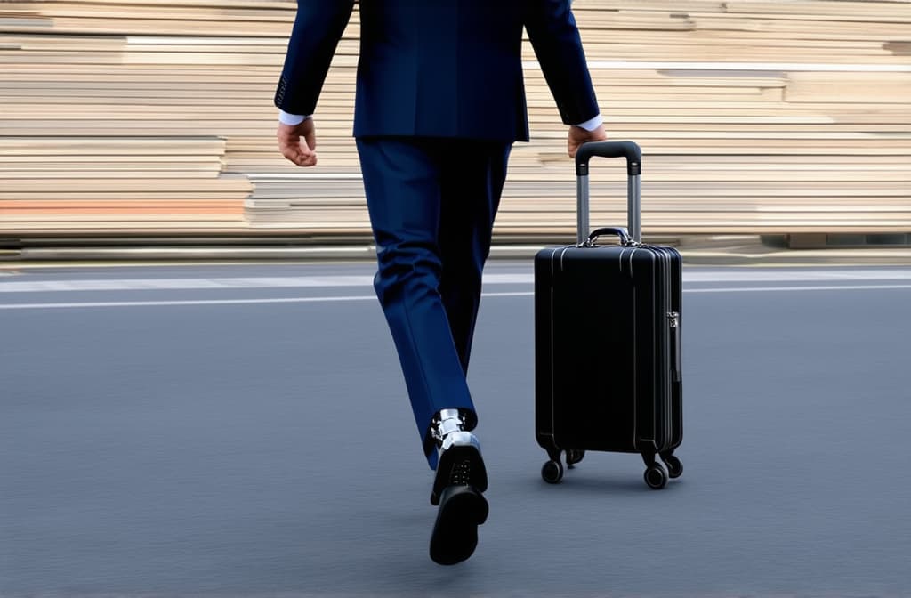  businessman with prosthetic leg walking with briefcase ar 3:2 {prompt}, maximum details