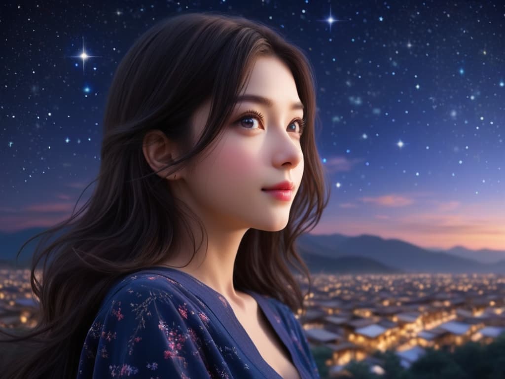  one girl, beautiful face, beautiful eyes,smiling, starry sky background, bestquality, master piece