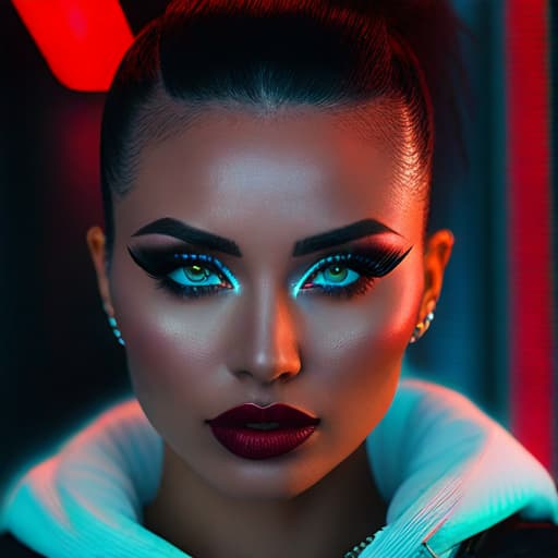  ultra realistic close up portrait ((beautiful pale cyberpunk female with heavy black eyeliner)), blue eyes, shaved side haircut, hyper detail, cinematic lighting, magic neon, dark red city, canon eos r3, nikon, f/1.4, iso 200, 1/160s, 8k, raw, unedited, symmetrical balance, in frame, 8k hyperrealistic, full body, detailed clothing, highly detailed, cinematic lighting, stunningly beautiful, intricate, sharp focus, f/1. 8, 85mm, (centered image composition), (professionally color graded), ((bright soft diffused light)), volumetric fog, trending on instagram, trending on tumblr, HDR 4K, 8K