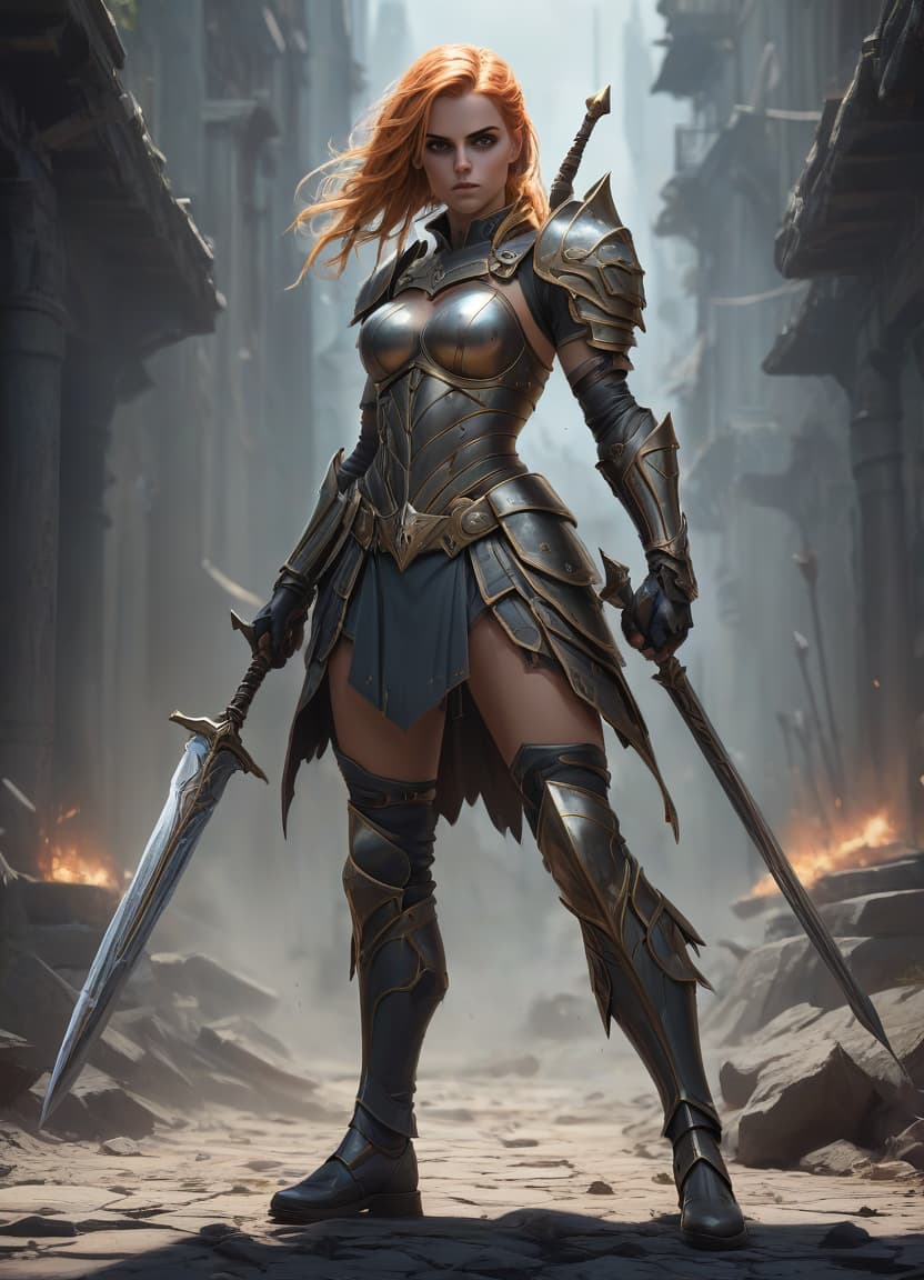  concept art draw a girl warrior in full growth with . digital artwork, illustrative, painterly, matte painting, highly detailed, hkmagic