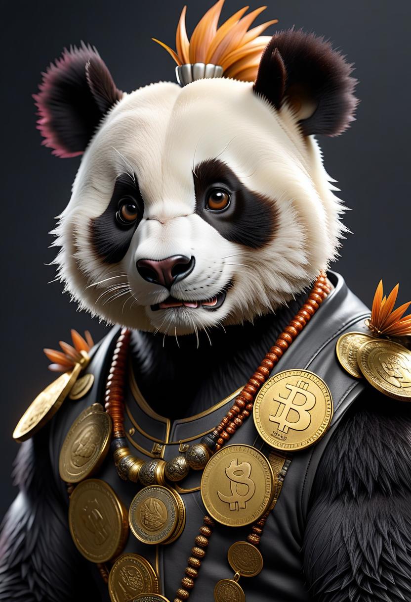  create a panda with a mohawk on its head and a large coin in its paws on a dark gray background hyperrealistic, full body, detailed clothing, highly detailed, cinematic lighting, stunningly beautiful, intricate, sharp focus, f/1. 8, 85mm, (centered image composition), (professionally color graded), ((bright soft diffused light)), volumetric fog, trending on instagram, trending on tumblr, HDR 4K, 8K