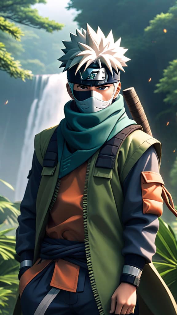  create an anime art of kakashi hatake contemplating his worthiness for the title of sixth hokage. hyperrealistic, full body, detailed clothing, highly detailed, cinematic lighting, stunningly beautiful, intricate, sharp focus, f/1. 8, 85mm, (centered image composition), (professionally color graded), ((bright soft diffused light)), volumetric fog, trending on instagram, trending on tumblr, HDR 4K, 8K