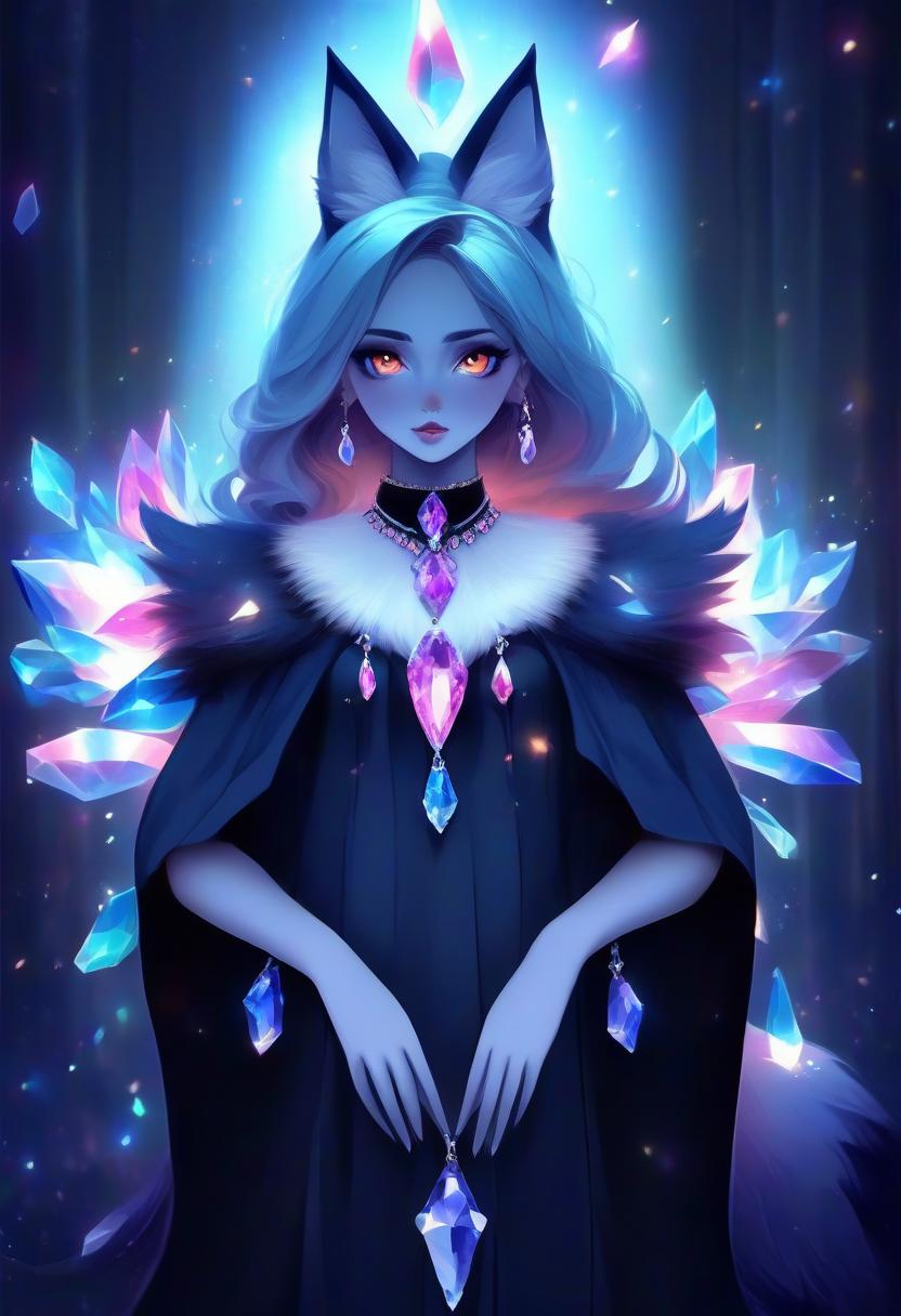  girl from crystals. diadem in the form of fox ears from crystals. collar fan of colored crystals.velvet cape