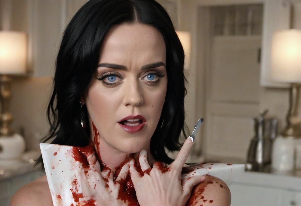  katy perry cut her throat with a kitchen knife and lies in the middle of the kitchen in a pool of blood