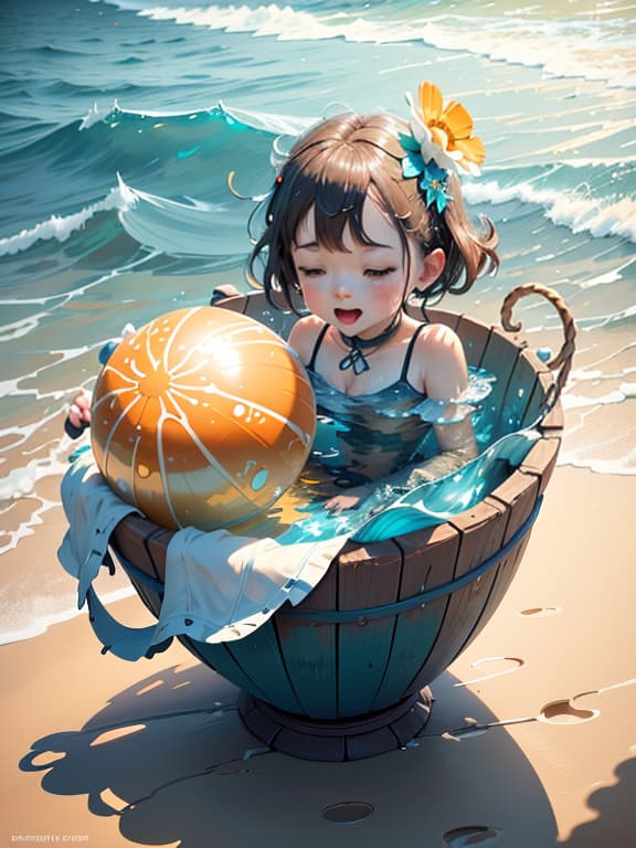  master piece, best quality, ultra detailed, highres, 4k.8k, A old , Playing in the water, building sandcastles, and collecting seashells, Excited and joyful, BREAK A Young 's Innocent Summer Day, A sunny and lively beach, Bucket and spade, beach ball, parasol, and ice cream cone, BREAK Relaxing and carefree, Sunshine and gentle ocean waves, splash00d