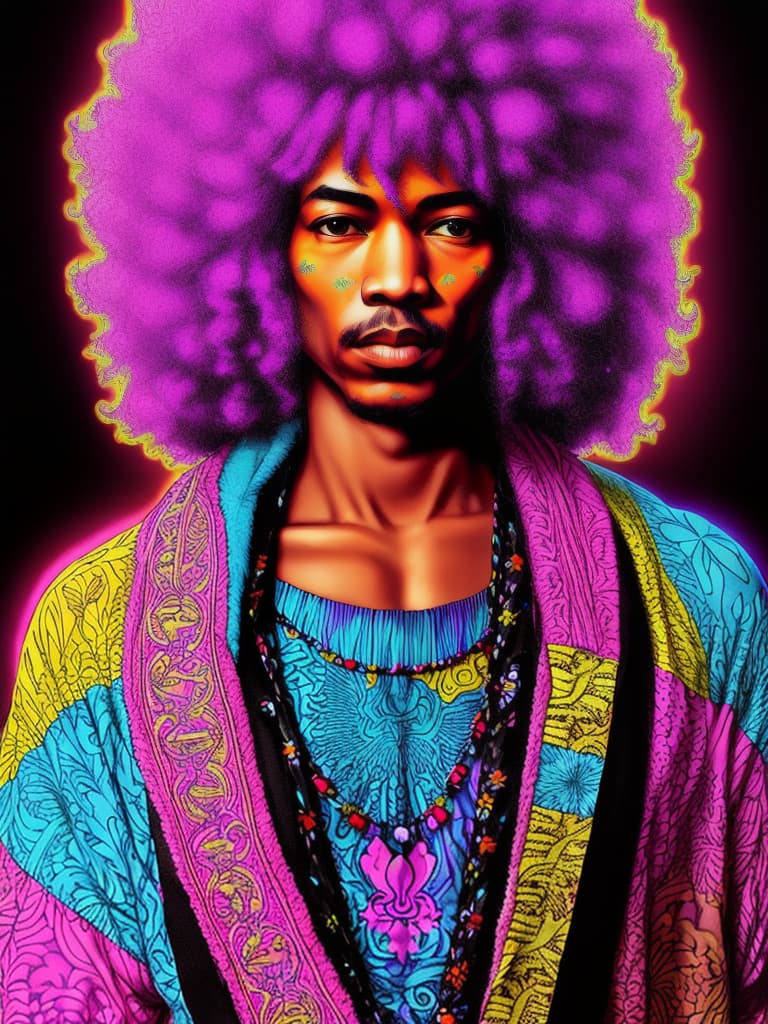  Psychedelic Portrait, Black light, Jimi Hendrix, afro, medium/full body