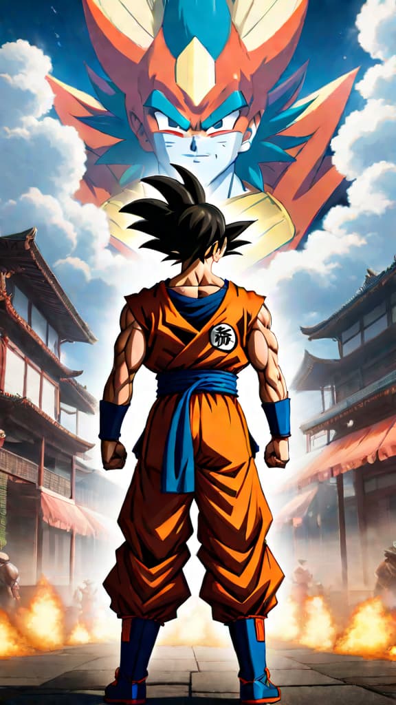  anime art: goku and z fighters face the world without dragon balls, driven by loss and urgency. hyperrealistic, full body, detailed clothing, highly detailed, cinematic lighting, stunningly beautiful, intricate, sharp focus, f/1. 8, 85mm, (centered image composition), (professionally color graded), ((bright soft diffused light)), volumetric fog, trending on instagram, trending on tumblr, HDR 4K, 8K