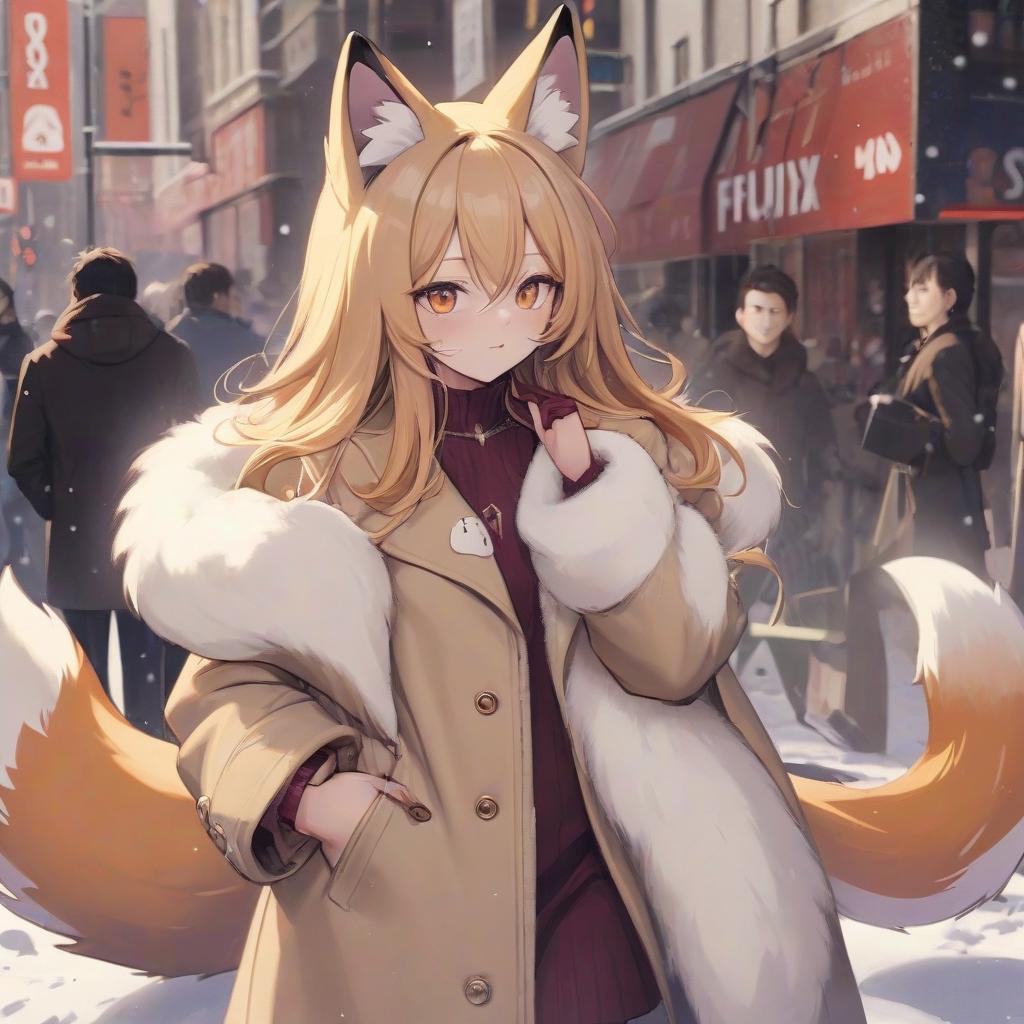   with giant s, dressed in a chic fluffy fox coat