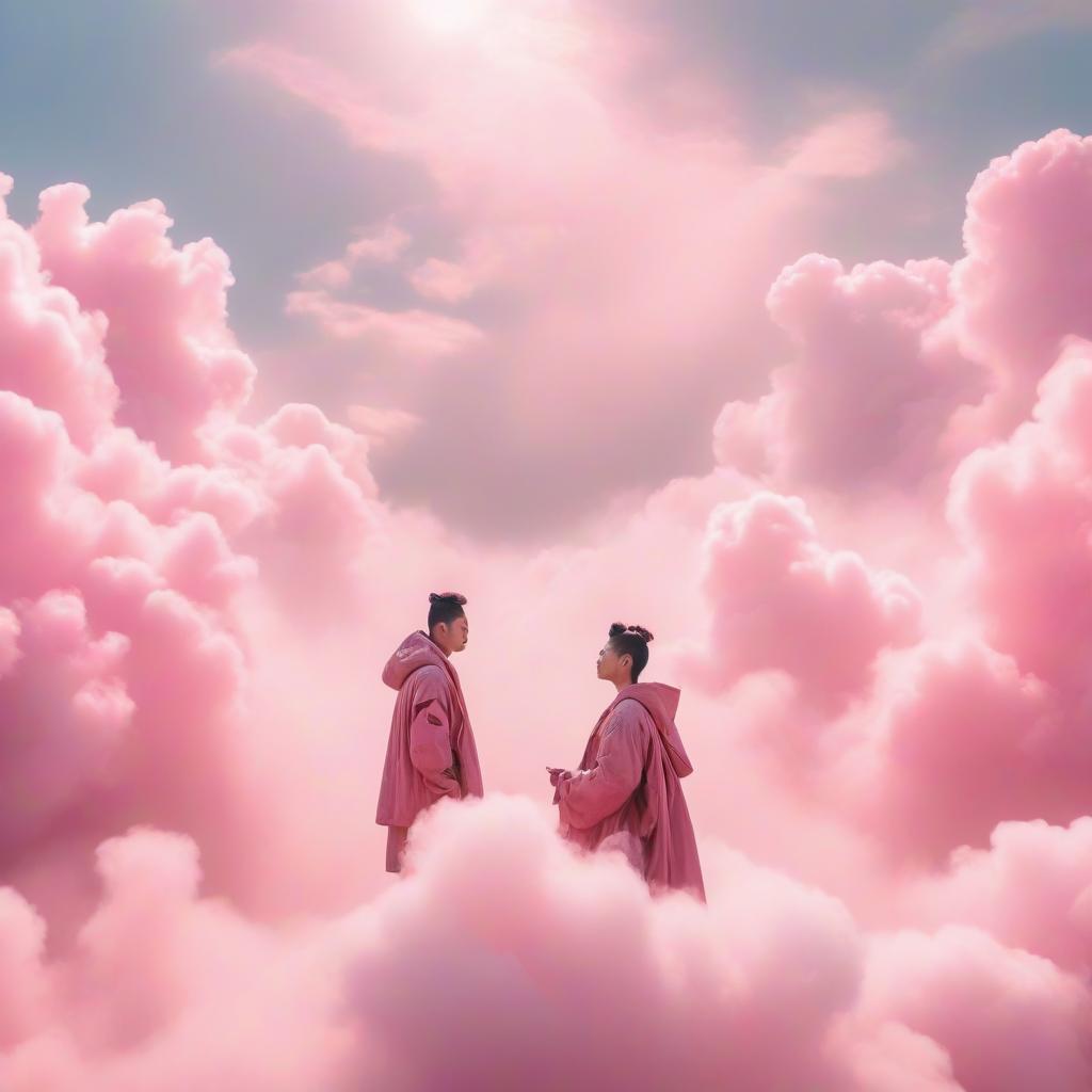  cloudy sky, unsplash photography, pink tinged heavenly clouds, inspired by kim jeong hui, an epic love affair with doubt, on a canva, inspired by wang yuan, tumultuous, intricate colors, looking up onto the sky, surrender hyperrealistic, full body, detailed clothing, highly detailed, cinematic lighting, stunningly beautiful, intricate, sharp focus, f/1. 8, 85mm, (centered image composition), (professionally color graded), ((bright soft diffused light)), volumetric fog, trending on instagram, trending on tumblr, HDR 4K, 8K