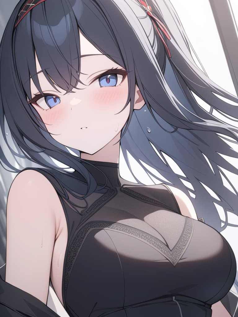  long black hair, headband, piece, masterpiece, best quality,8k,ultra detailed,high resolution,an extremely delicate and beautiful,hyper detail