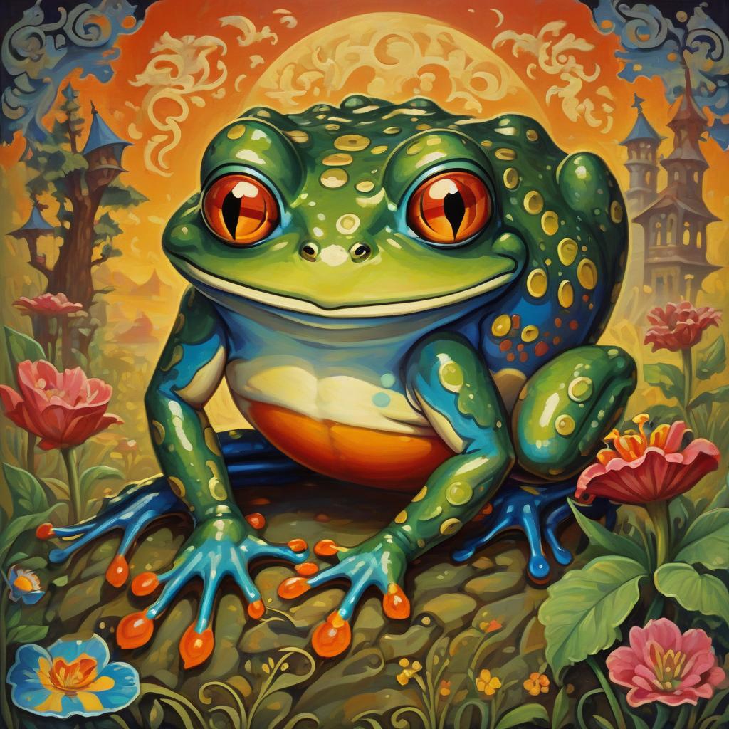  retro game art lubok, oil, varnish, tsarevna frog. heroine of the russian folk tale. . 16 bit, vibrant colors, pixelated, nostalgic, charming, fun