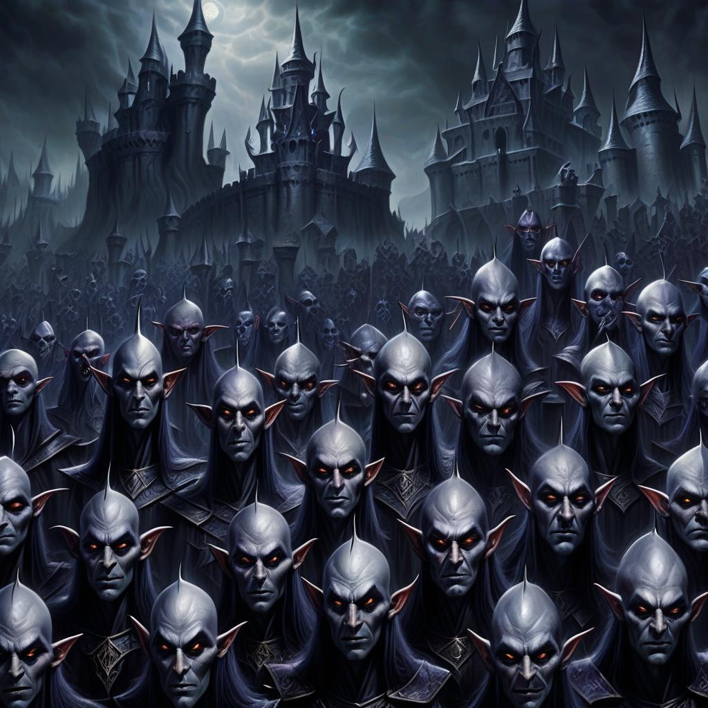  sinister castle of dark elves, heads of people on stakes