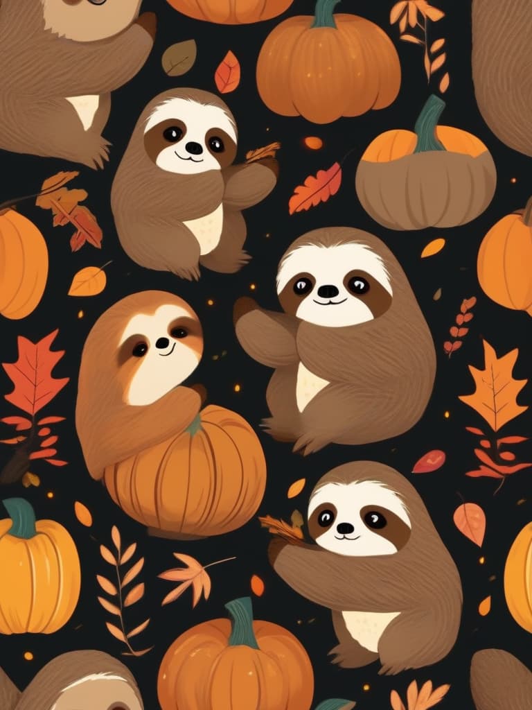  a masterpiece,(((thank you! 4000" text2.0))),one cute sloth,pumpkin🎃,autumn leaves🍁,halloween,high quality,super analysis,16k