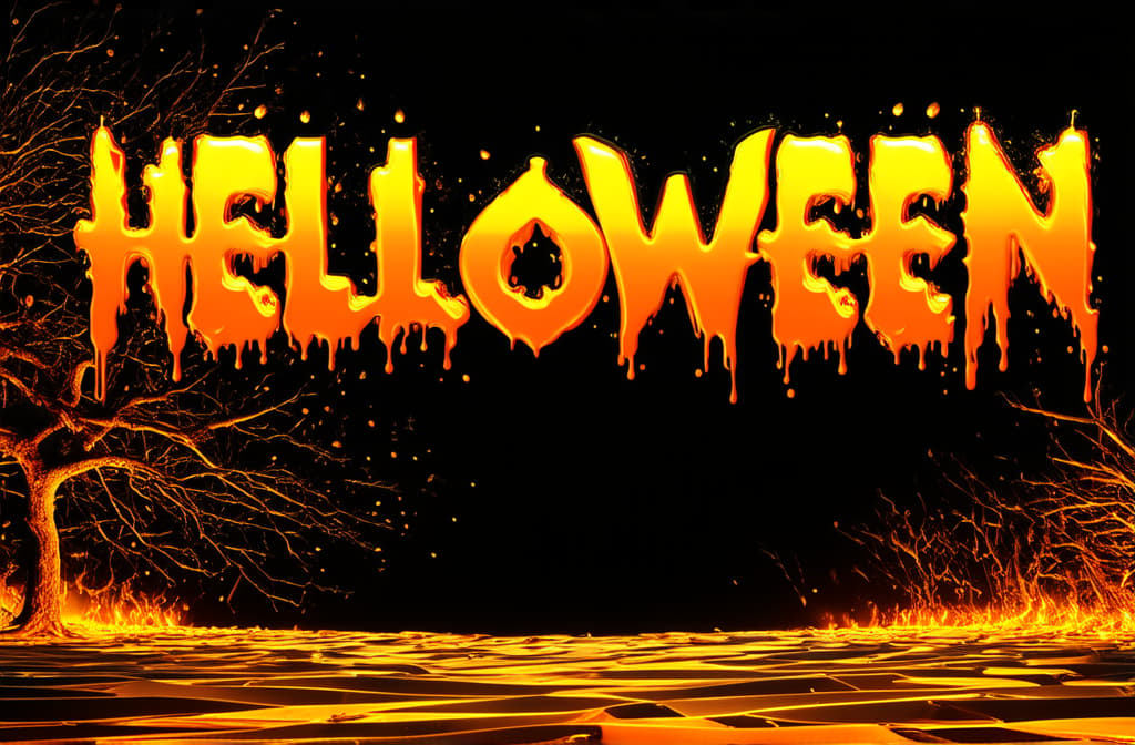  big letters helloween orange as if made of paint on a black background in the middle ar 3:2 {prompt}, maximum details