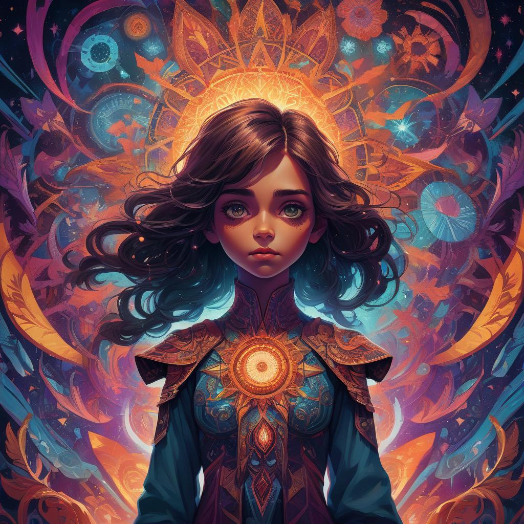  concept art a girl with kaleidoscope eyes, vivid, expressive , centered, symmetry, painted, intricate, volumetric lighting, beautiful, rich deep colors masterpiece, sharp focus, ultra detailed, in the style of dan mumford and marc simonetti, astrophotography . digital artwork, illustrative, painterly, matte painting, highly detailed