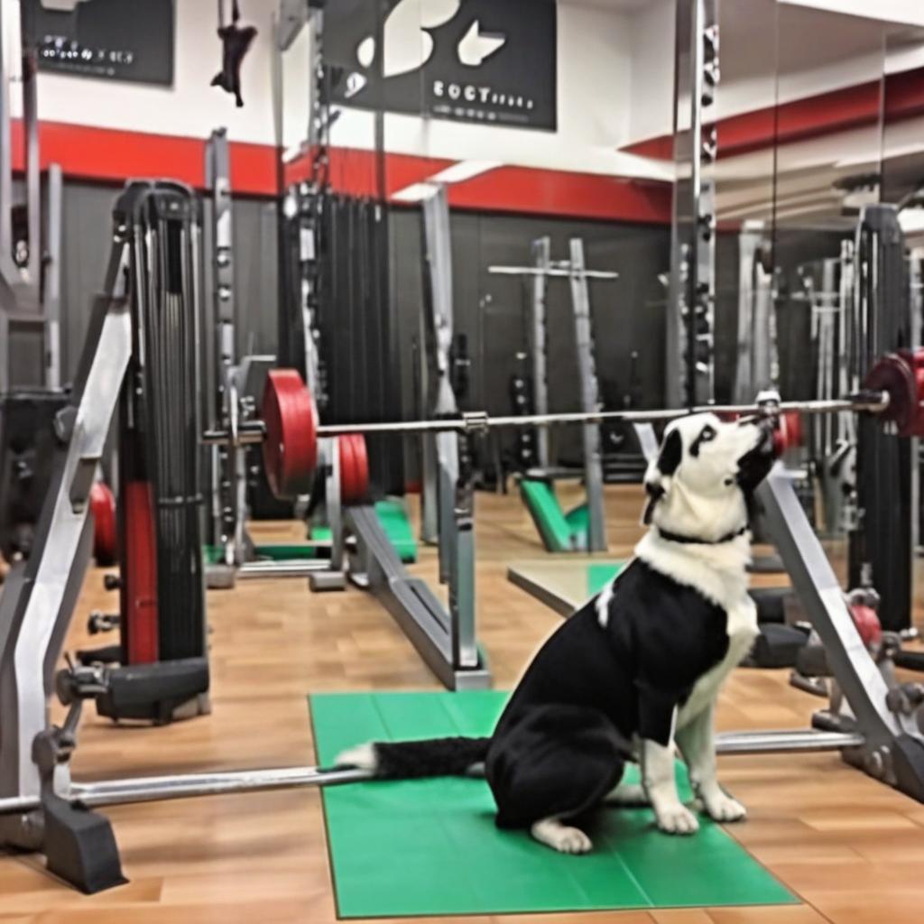  masterpiece, best quality, un perro en un gimnasio levantando 300kg en press banca mientras unas gatitas le dan apoyo