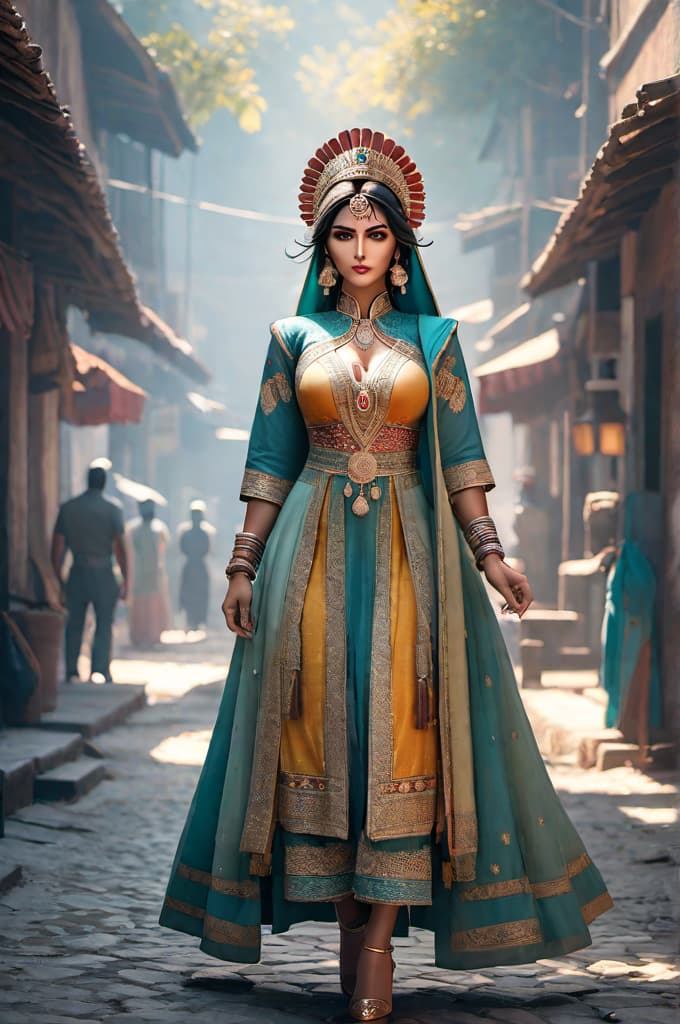  indian  hyperrealistic, full body, detailed clothing, highly detailed, cinematic lighting, stunningly beautiful, intricate, sharp focus, f/1. 8, 85mm, (centered image composition), (professionally color graded), ((bright soft diffused light)), volumetric fog, trending on instagram, trending on tumblr, HDR 4K, 8K