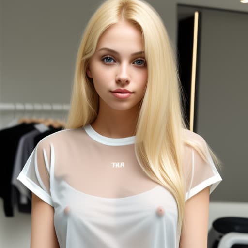  Blonde woman with a transparent t shirt