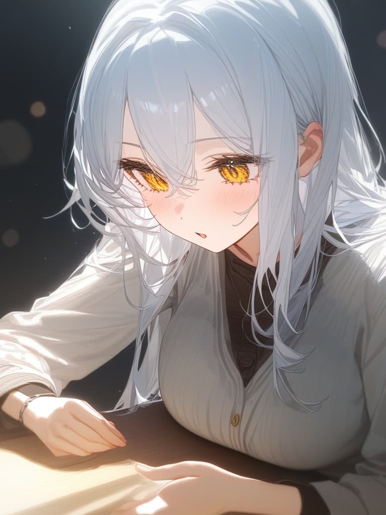  e cup, white hair, yellow eyes, masterpiece, best quality,8k,ultra detailed,high resolution,an extremely delicate and beautiful,hyper detail