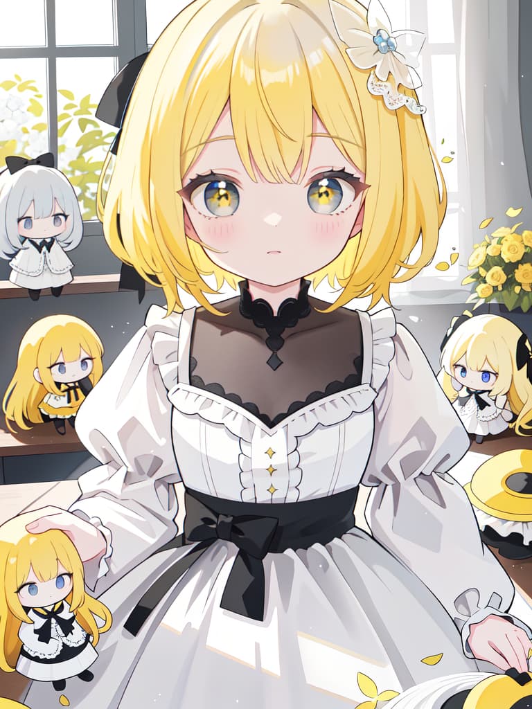  yellow hair, gray, dolls, masterpiece, best quality,8k,ultra detailed,high resolution,an extremely delicate and beautiful,hyper detail