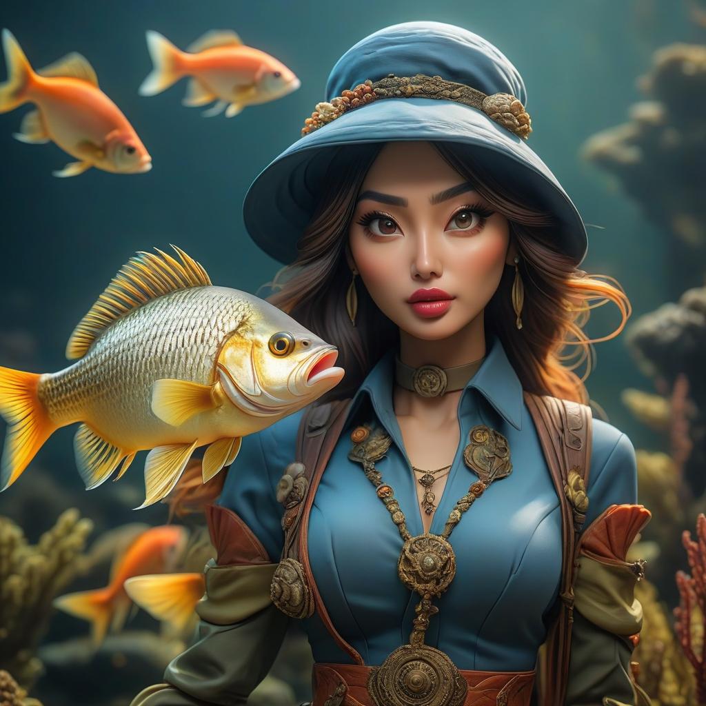  fish with human face hyperrealistic, full body, detailed clothing, highly detailed, cinematic lighting, stunningly beautiful, intricate, sharp focus, f/1. 8, 85mm, (centered image composition), (professionally color graded), ((bright soft diffused light)), volumetric fog, trending on instagram, trending on tumblr, HDR 4K, 8K