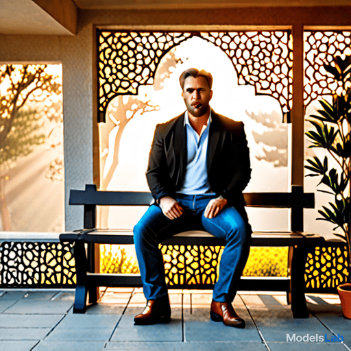  man on bench hyperrealistic, full body, detailed clothing, highly detailed, cinematic lighting, stunningly beautiful, intricate, sharp focus, f/1. 8, 85mm, (centered image composition), (professionally color graded), ((bright soft diffused light)), volumetric fog, trending on instagram, trending on tumblr, HDR 4K, 8K