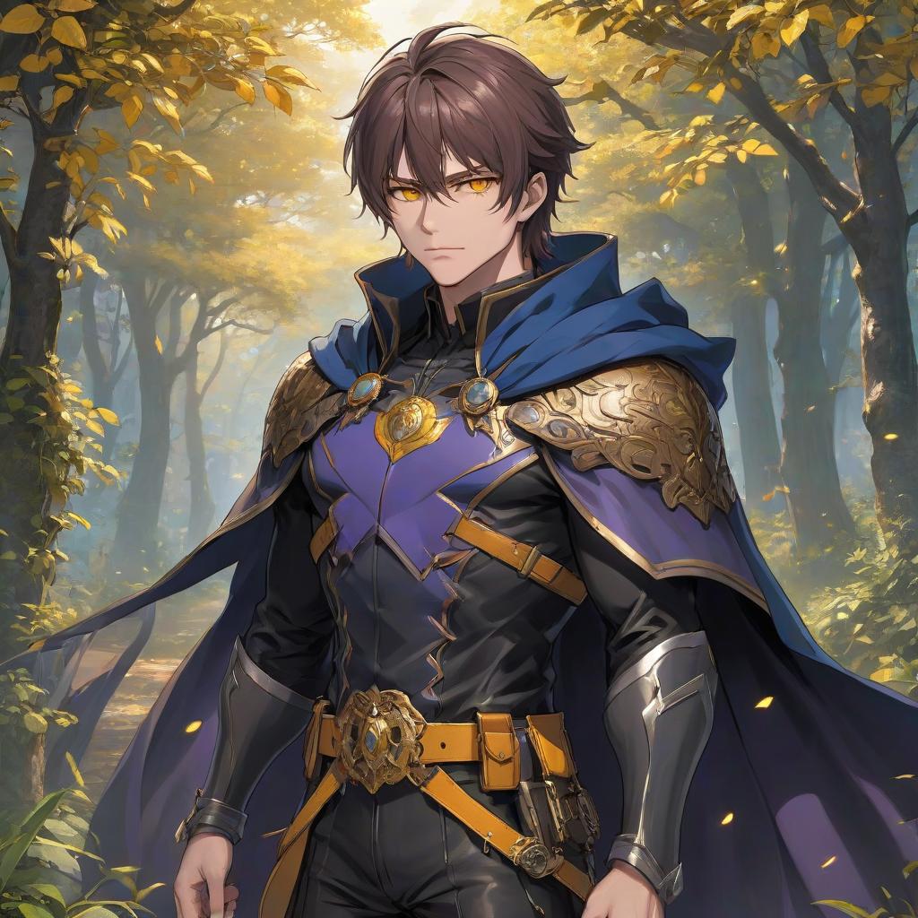  anime artwork middle aged man, pale purple skin, unkempt long brown hair, yellow orange eyes, bristling vegetation on his face, steel black and blue cape with small gold inserts, slightly baggy dark pants, gilded plaque belt, dark shirt, dark leather boots . anime style, key visual, vibrant, studio anime, highly detailed, hkmagic hyperrealistic, full body, detailed clothing, highly detailed, cinematic lighting, stunningly beautiful, intricate, sharp focus, f/1. 8, 85mm, (centered image composition), (professionally color graded), ((bright soft diffused light)), volumetric fog, trending on instagram, trending on tumblr, HDR 4K, 8K