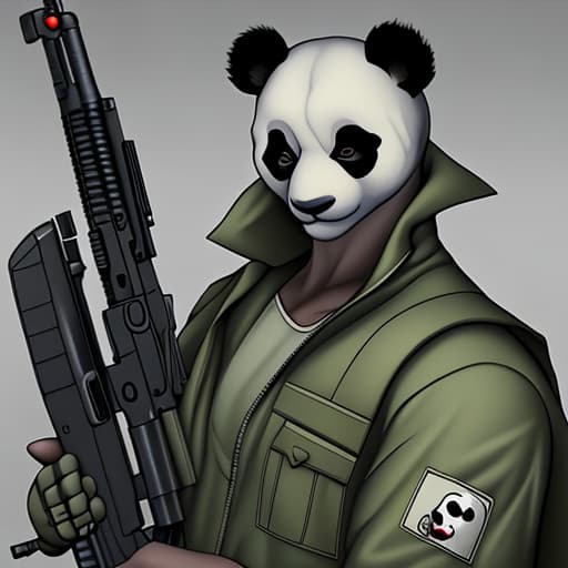  Panda soldier with guns chasing zombies