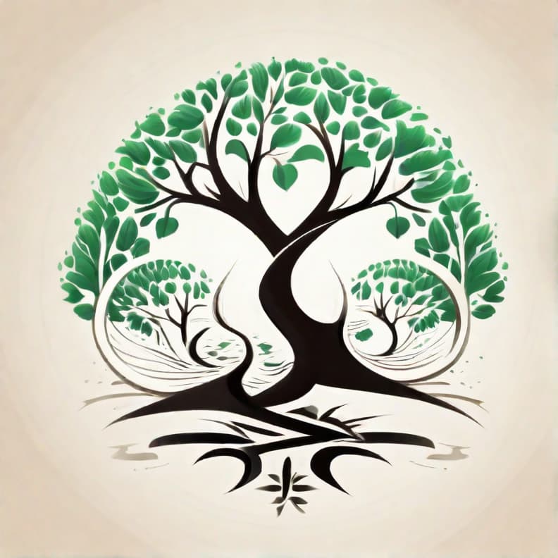  i want to create a brand logo as a sketch for a holistic academy of life consisting of a subtractive tree between two upwards hands.