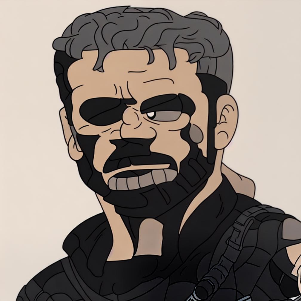 jason clarke as marvel's the punisher drawn in the style of steven universe cartoon caricature
