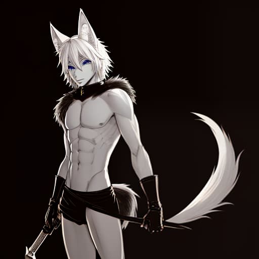  Male fox, furry, wizard, short white hair, athletic build, bare torso, blue eyes, staff on his right hand, brutal, Sketch, Manga Sketch, Pencil drawing, Black and White, Manga, Manga style, Low detail, Line art, vector art, Monochromatic, by katsuhiro otomo and masamune shirow and studio ghilibi and yukito kishiro hyperrealistic, full body, detailed clothing, highly detailed, cinematic lighting, stunningly beautiful, intricate, sharp focus, f/1. 8, 85mm, (centered image composition), (professionally color graded), ((bright soft diffused light)), volumetric fog, trending on instagram, trending on tumblr, HDR 4K, 8K