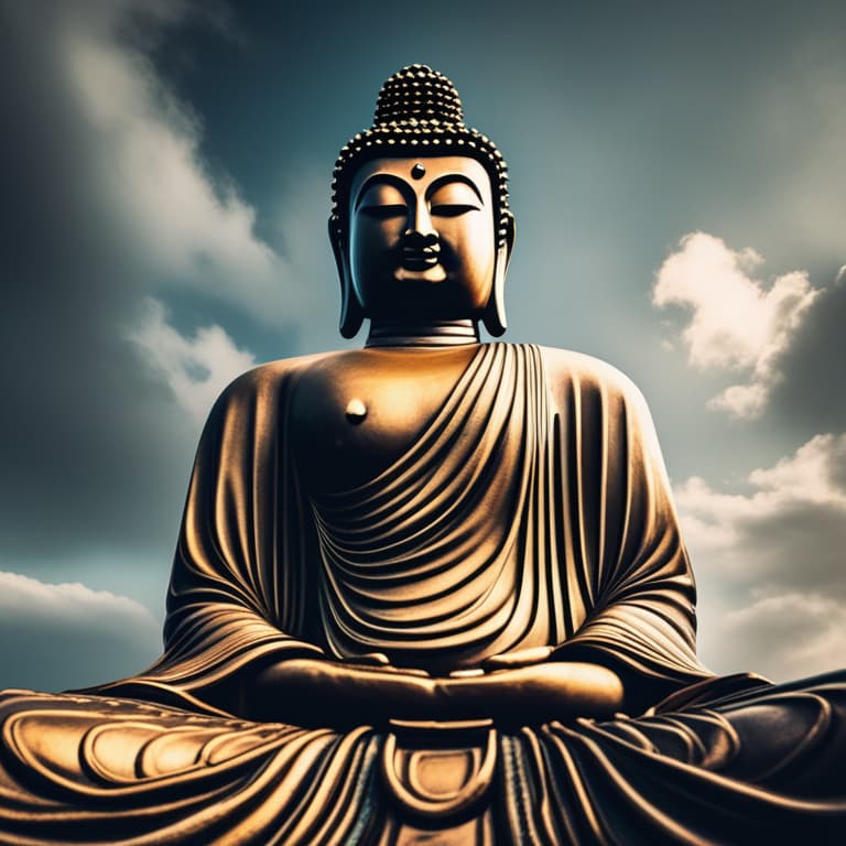  lord buddha coming down from sky hyperrealistic, full body, detailed clothing, highly detailed, cinematic lighting, stunningly beautiful, intricate, sharp focus, f/1. 8, 85mm, (centered image composition), (professionally color graded), ((bright soft diffused light)), volumetric fog, trending on instagram, trending on tumblr, HDR 4K, 8K