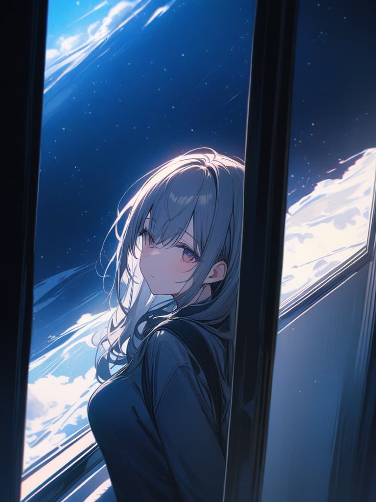  a man, staring far outside the window, the sky is a starry sky, masterpiece, best quality,8k,ultra detailed,high resolution,an extremely delicate and beautiful,hyper detail