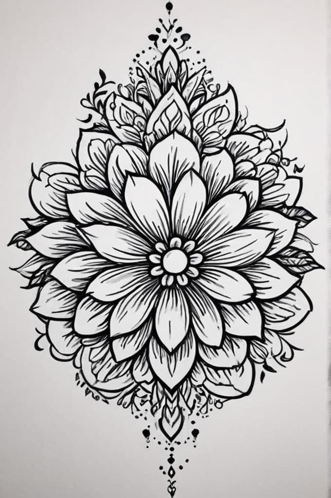  flower , (tattoo sketch:1.25), drawing