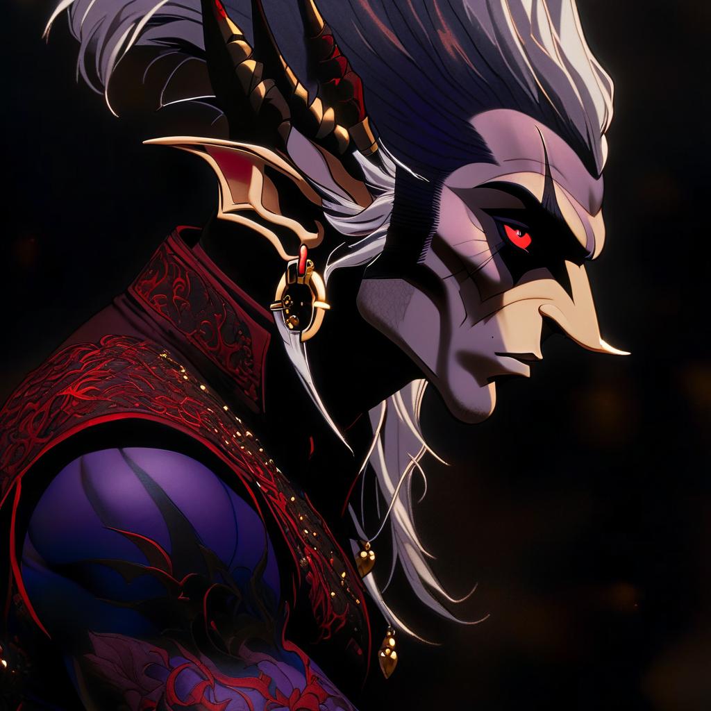  breathtaking dark elf is a male rock performer with a guitar in both hands marble white skin, purple scarlet hair, lavender eyes with a red tint, dressed in a red purple shirt embroidered with red gold, over the shirt he wears a semi jacket with a dark scarlet snake skin trim, hairstyle in the style of "hedgehog." there is an earring in the shape of a month in the right ear. crescent moon tattoo . award winning, professional, highly detailed hyperrealistic, full body, detailed clothing, highly detailed, cinematic lighting, stunningly beautiful, intricate, sharp focus, f/1. 8, 85mm, (centered image composition), (professionally color graded), ((bright soft diffused light)), volumetric fog, trending on instagram, trending on tumblr, HDR 4K, 8K