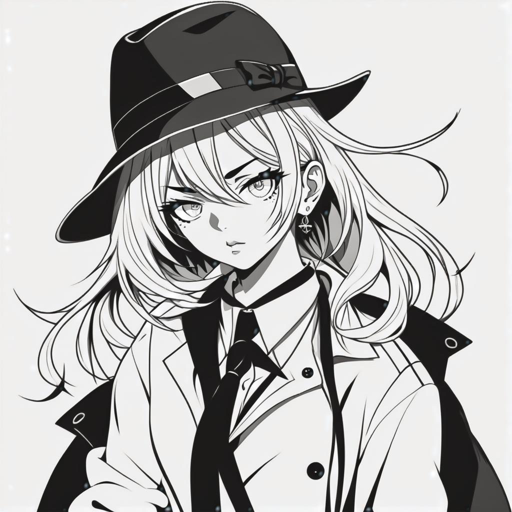  line art drawing gangster girl, same nightmare. anime style . professional, sleek, modern, minimalist, graphic, line art, vector graphics